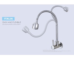 Vòi bếp (chỉ lạnh, gắn tường, cổ mềm uốn được) SUS304 - Cao cấp HVMMA ITALIA